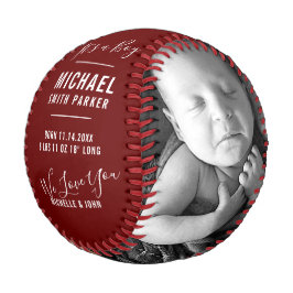 Elegant Red Baby Birth Ankündigung 2 Foto Name Baseball
