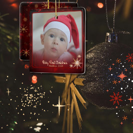 Elegant Red Baby First Foto Weihnachten Keramikornament