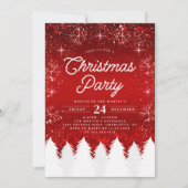 Elegant Red | Bäume & Schneeflocken Weihnachtsfest Einladung (Vorderseite)