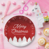 Elegant Red | Bäume & Schneeflocken Weihnachtsfest Pappteller (Party)