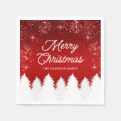 Elegant Red | Bäume & Schneeflocken Weihnachtsfest Serviette (Vorderseite)