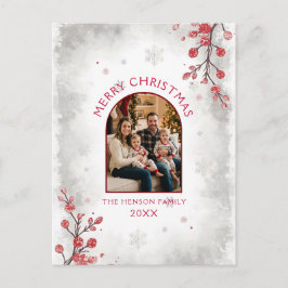 Elegant Red Berries Family Photo Christmas Feiertagspostkarte