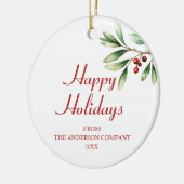 Elegant Red Berries Green Company Happy Holidays Keramik Ornament (Links)