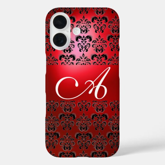 ELEGANT RED BLACK DAMASK MONOGRAMM Case-Mate iPhone HÜLLE (Rückseite)