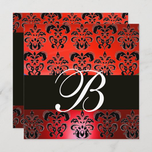 ELEGANT RED BLACK DAMASK WEDD MONOGRAM EINLADEN EINLADUNG (Vorne/Hinten)