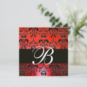 ELEGANT RED BLACK DAMASK WEDD MONOGRAM EINLADEN EINLADUNG (Stehend Vorderseite)