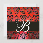 ELEGANT RED BLACK DAMASK WEDD MONOGRAM EINLADEN EINLADUNG (Vorderseite)