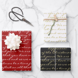 Elegant Red Black Gold Handgeschriebene Frohe Weih Geschenkpapier Set