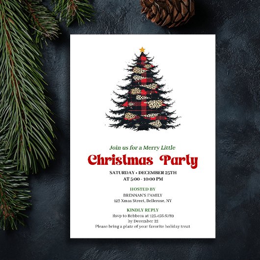 Elegant Red Black Plaid Christmas Dinner Invite Einladung