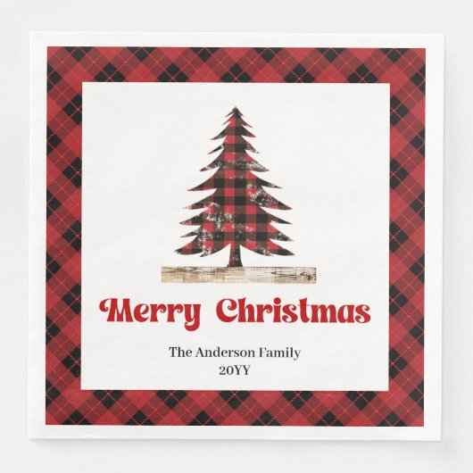Elegant Red Black Plaid Christmas Napkin Design Serviette (Vorderseite)