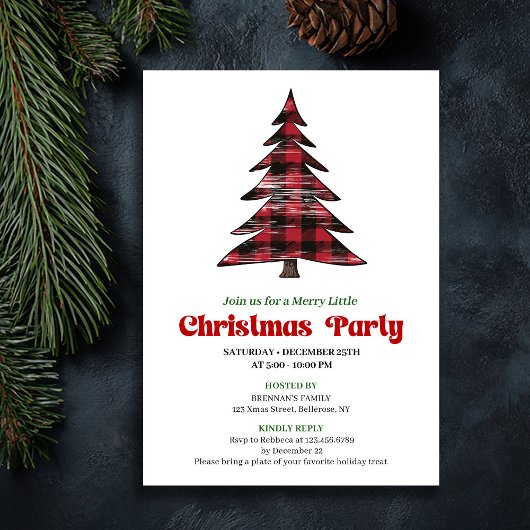 Elegant Red Black Plaid Holiday Party Invitation Einladung