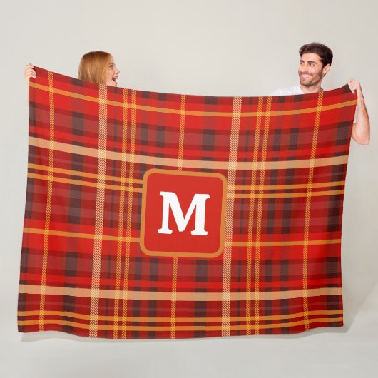 Elegant Red Black Plaid Monogram Custom Fleecedecke (Beispiel)