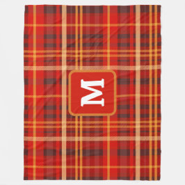 Elegant Red Black Plaid Monogram Custom Fleecedecke