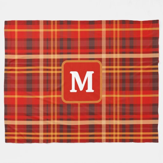 Elegant Red Black Plaid Monogram Custom  Fleecedecke (Vorderseite (Horizontal))