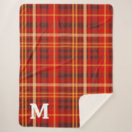 Elegant Red Black Plaid Monogram Custom Sherpadecke