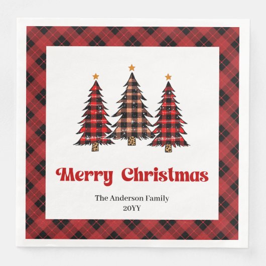 Elegant Red Black Plaid Napkin for Holiday Table Serviette (Vorderseite)