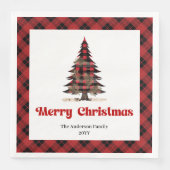 Elegant red black plaid napkins custom name  serviette (Vorderseite)