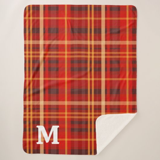 Elegant Red Black Plaid tartan Monogram  Sherpadecke (Vorderseite)