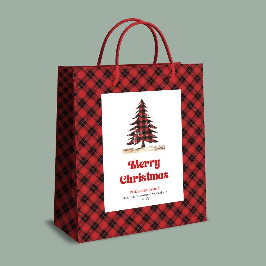 Elegant red black plaid tree gift bag personalized mittlere geschenktüte