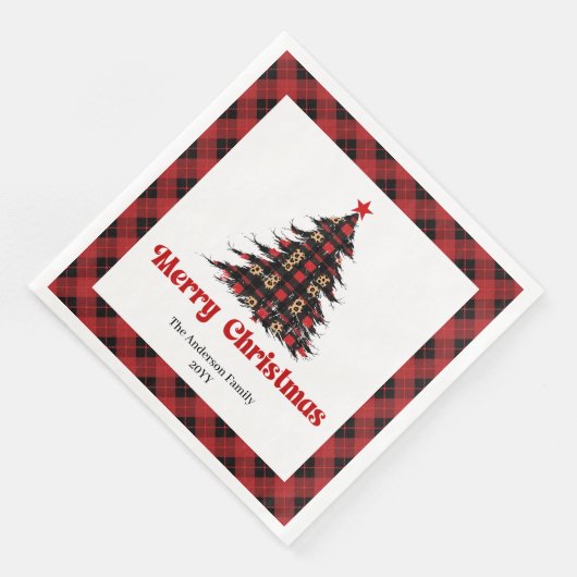 Elegant Red Black Plaid Tree Napkin Editable Serviette (Ecke)