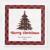 Elegant Red Black Plaid Tree Napkin Editable Serviette (Vorderseite)