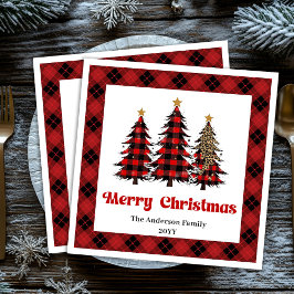 Elegant Red Black Tartan Napkin Custom Name Serviette