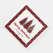 Elegant Red Black Tartan Napkin Custom Name Serviette (Ecke)