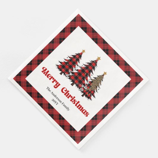 Elegant Red Black Tartan Napkin Custom Name Serviette (Ecke)