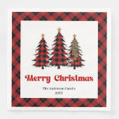 Elegant Red Black Tartan Napkin Custom Name Serviette (Vorderseite)