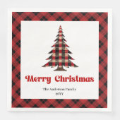 Elegant Red Black Tartan Tree Napkin Custom Serviette (Vorderseite)