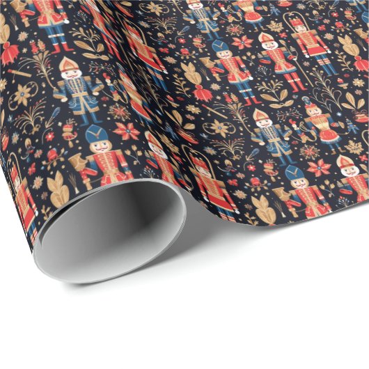 Elegant Red & Blue Nutcracker Classic Geschenkpapier (Rolleneckpunkt)