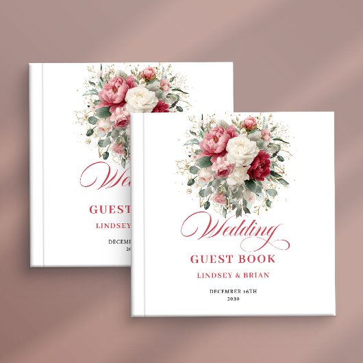 Elegant Red Blush Boho Wedding Guest Book Poster Gästebuch
