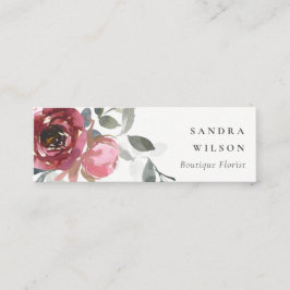 ELEGANT RED BLUSH BURGUNDY WATERCOLOR ROSE FLORAL MINI VISITENKARTE