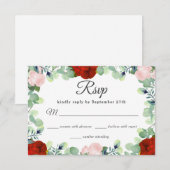 Elegant Red Blush Rose Grüne Hochzeit RSVP Karte (Vorne/Hinten)