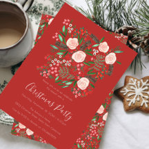 Elegant Red Botanical Christmas Holiday Party