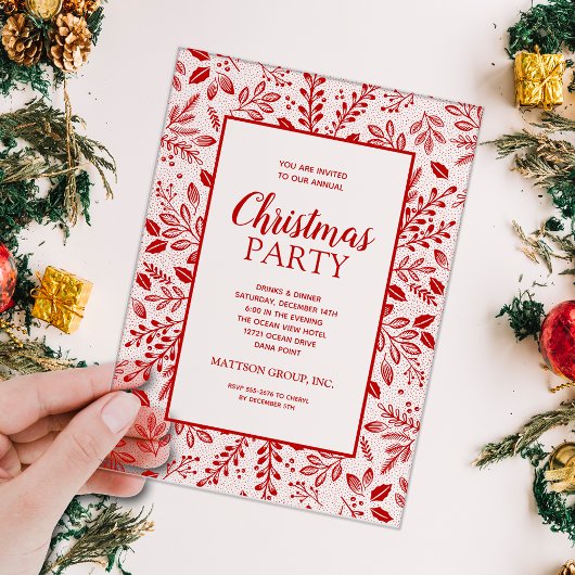 Elegant Red Botanicals Christmas Party Acryleinladungen