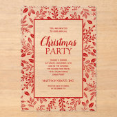 Elegant Red Botanicals Christmas Party Acryleinladungen (Vorderseite)