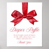 Elegant Red Bow Baby Shower Diaper Raffle Sign Poster (Vorne)