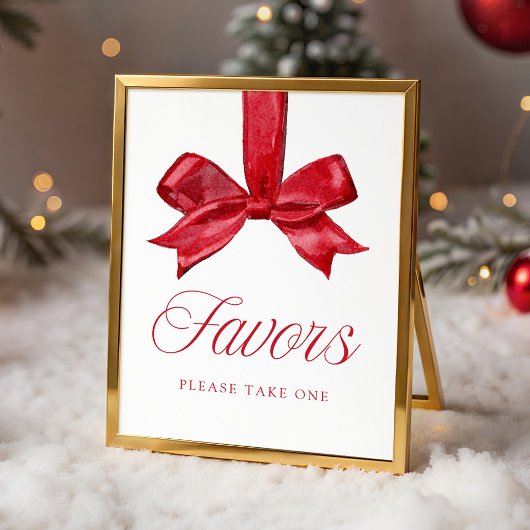 Elegant Red Bow Baby Shower Favors Sign Poster