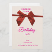 Elegant Red Bow Birthday Invitation  Einladung (Vorne/Hinten)