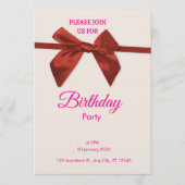 Elegant Red Bow Birthday Invitation Einladung (Vorderseite)