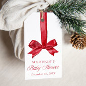 Elegant Red Bow Christmas Baby Shower Geschenkanhänger