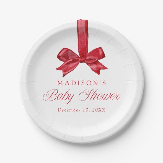 Elegant Red Bow Christmas Baby Shower Pappteller (Vorderseite)