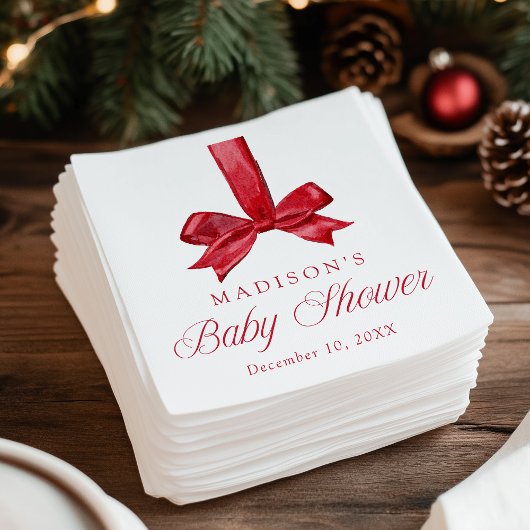 Elegant Red Bow Christmas Baby Shower Serviette