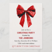 Elegant Red Bow Christmas Party Invitation Einladung (Vorderseite)