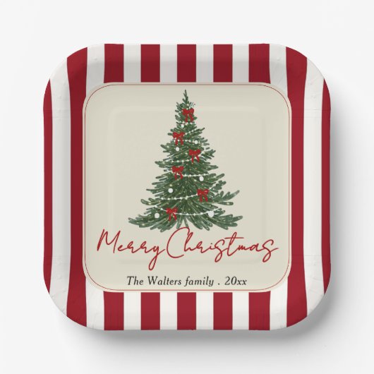 Elegant Red Bow Christmas Tree Party Paper Plates Pappteller (Vorderseite)