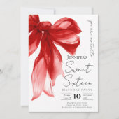 Elegant Red Bow Coquette Script Sweet 16 Party Einladung (Vorderseite)