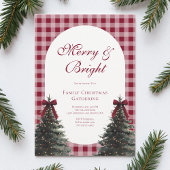 Elegant Red Bow Gingham Family Christmas Party Einladung