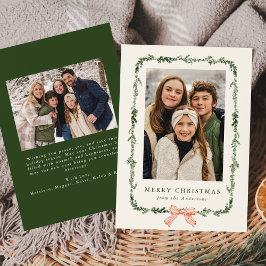 Elegant Red Bow Greenerity Garland Creme 2 Foto Feiertagskarte