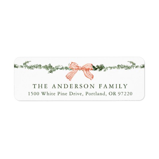 Elegant Red Bow Greenerity Garland Rücksendeadress (Vorne)
